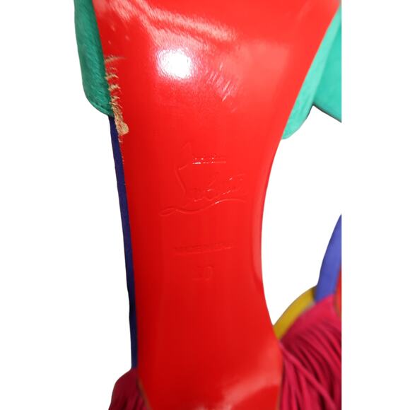 Christian Louboutin Suede Fringe Otrot 120 Heeled Sandals Multicolor Size 40 - Picture 8 of 9